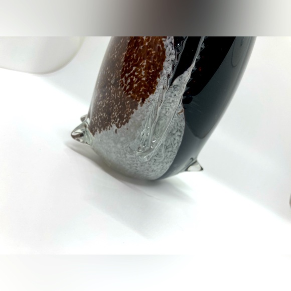 Vtg Murano Style Art Glass Black Clear & Brown Penguin Figurine 8.5” H x 6” W - Picture 10 of 15